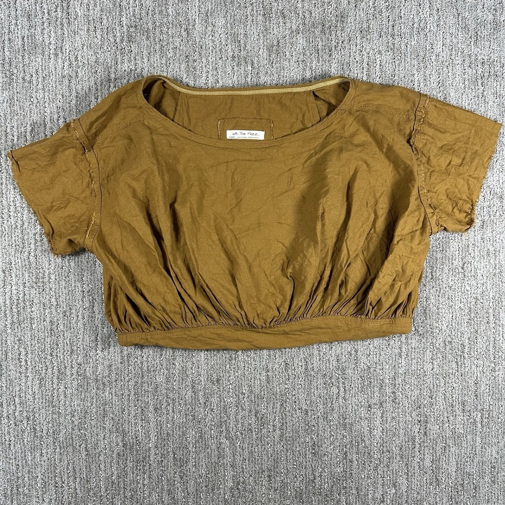 FREE PEOPLE We The Free Women's Cloud 9 Crop Bubble Top Size XS Spice Pecan EUC